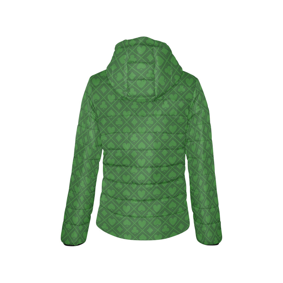 Casino Cards Suits Pattern Print Design 04 Women's Padded Hooded Jacket