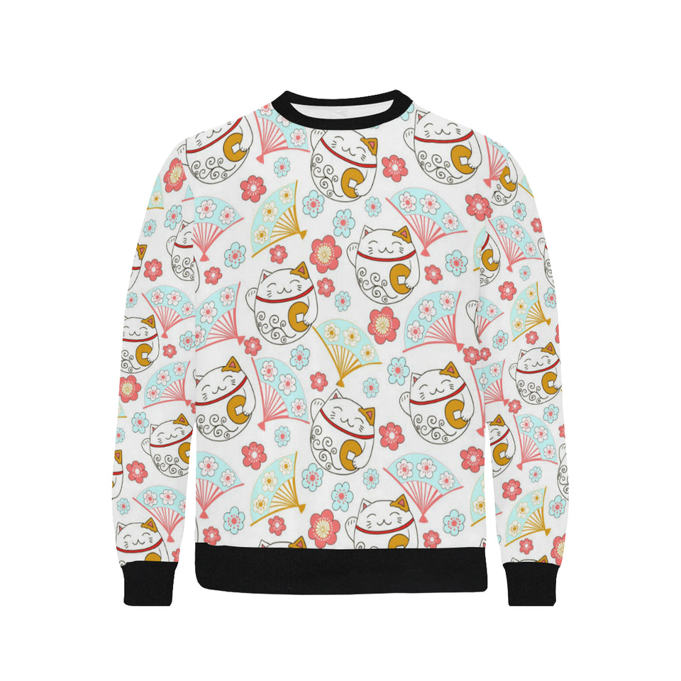 Maneki neko cat fan sakura Men's Crew Neck Sweatshirt