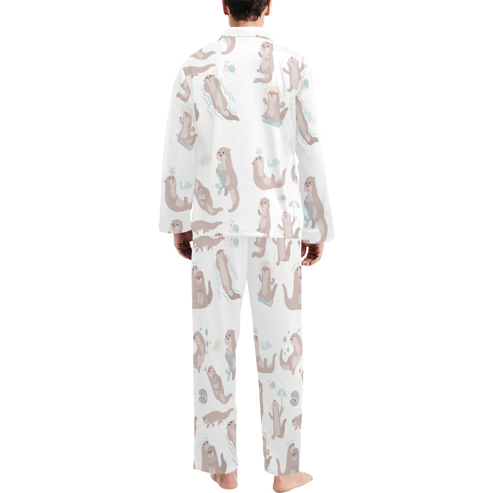 Cute sea otters pattern Men's Long Pajama Set