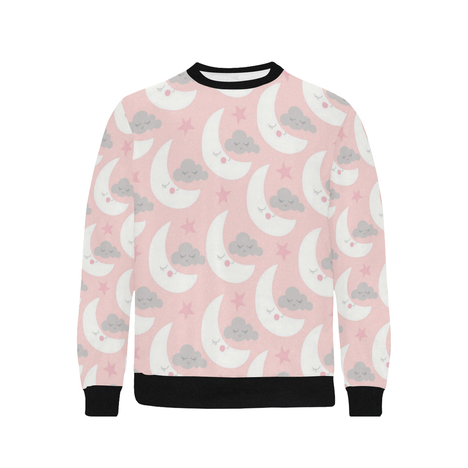 Cute moon cloud star pattern pink dot background Men's Crew Neck Sweatshirt