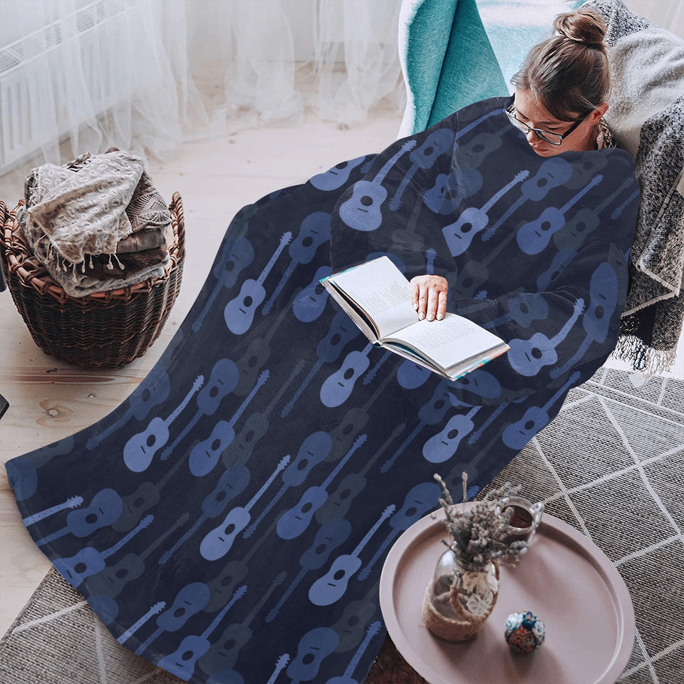 Blue Theme guitar pattern Blanket Robe with Sleeves