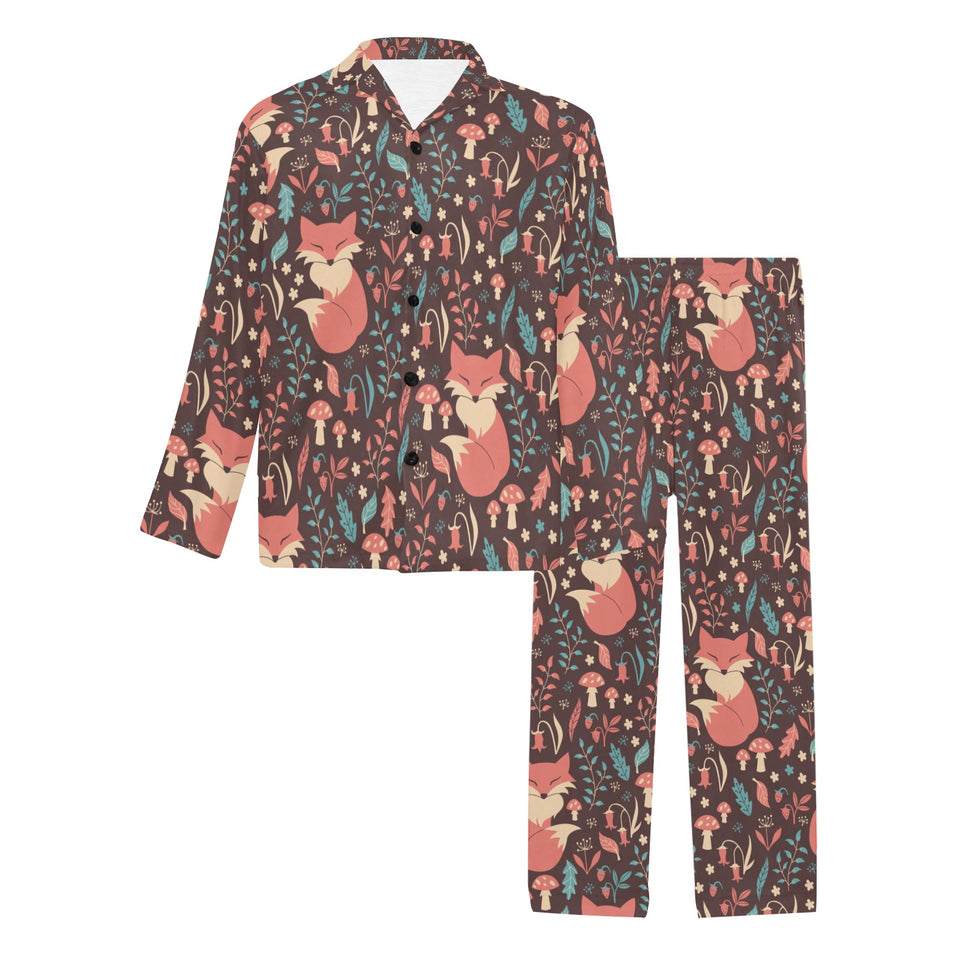 fox leaves mushroom pattern Men's Long Pajama Set