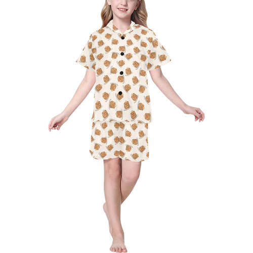 Pancake Pattern Print Design 01 Kids' Boys' Girls' V-Neck Short Pajama Set