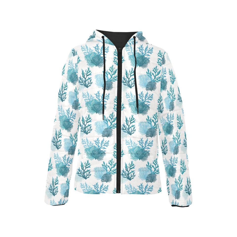 Coral Reef Pattern Print Design 04 Women's Padded Hooded Jacket