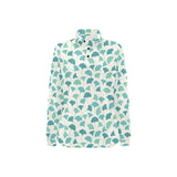 Green ginkgo leaves pattern Women's Long Sleeve Polo Shirt