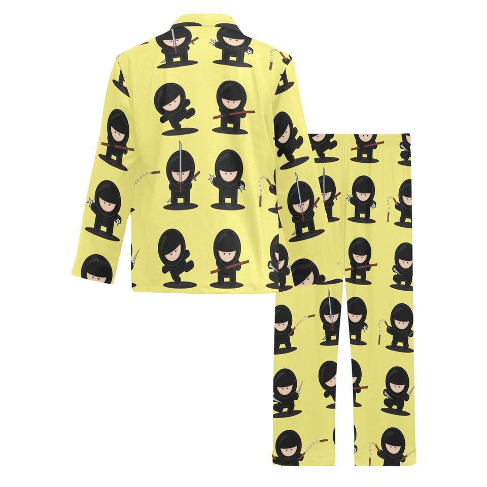 Cute ninja yellow background Men's Long Pajama Set