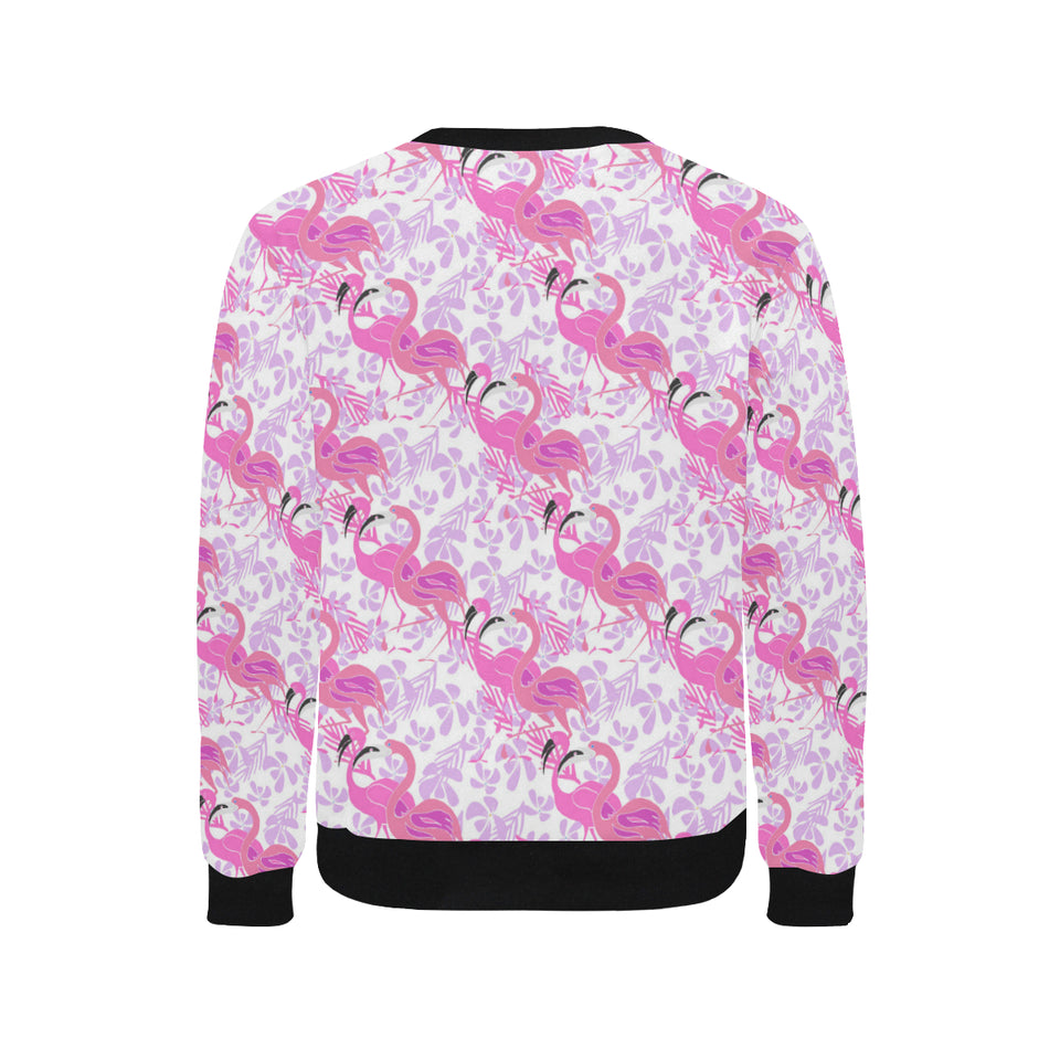 Pink flamingo flower pattern Men's Crew Neck Sweatshirt