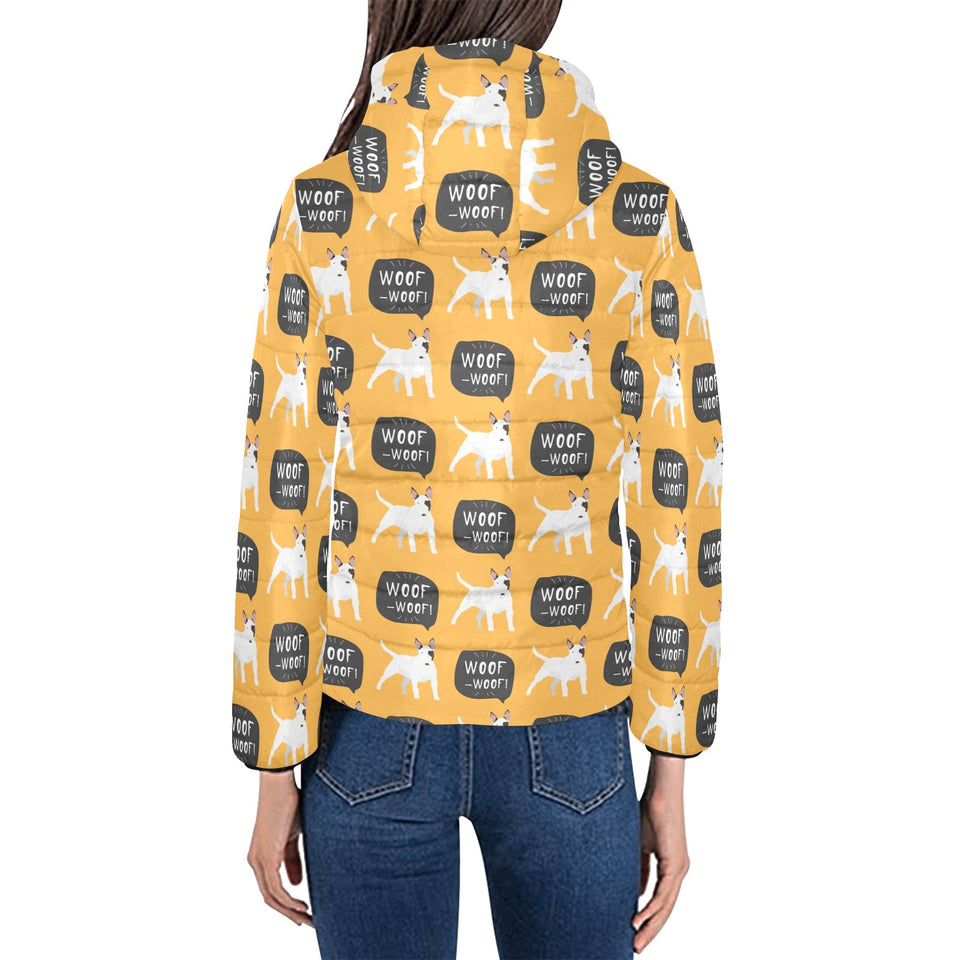 Bull Terrier Pattern Print Design 03 Women's Padded Hooded Jacket