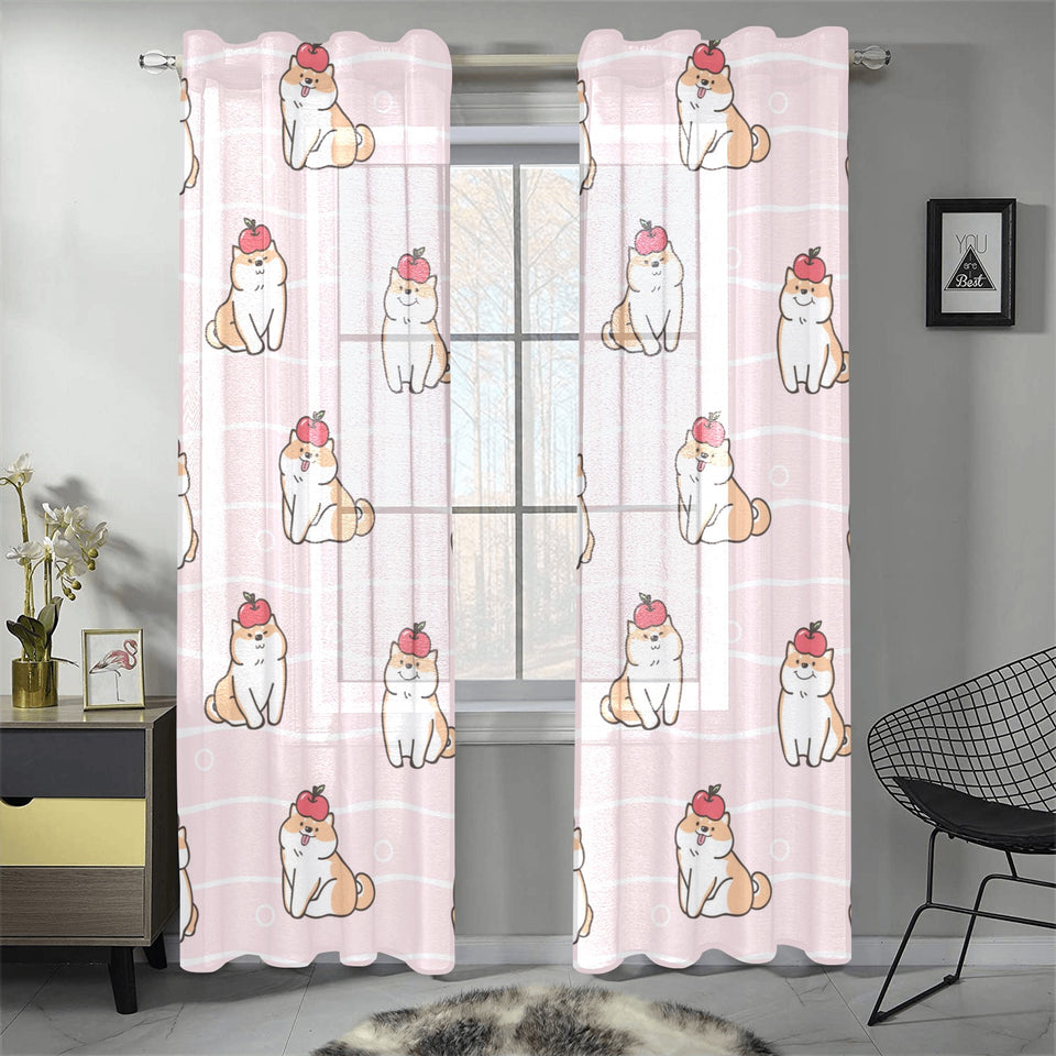 Cute Shiba Inu Dog Apple pattern Gauze Curtain