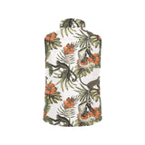 Monkey red hibiscus flower palm leaves floral patt Men's Padded Vest