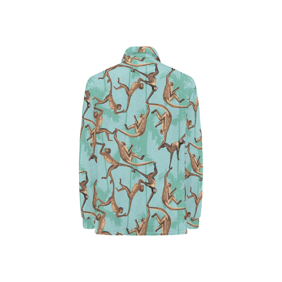 Monkey Palm tree background Women's Long Sleeve Polo Shirt