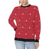 Christmas tree star snow red background Women's Crew Neck Sweatshirt