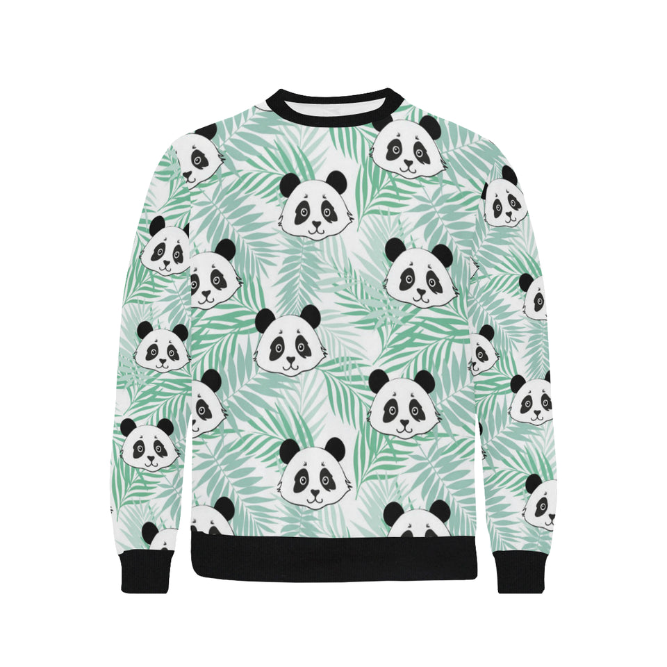 Panda pattern tropical leaves background Men's Crew Neck Sweatshirt