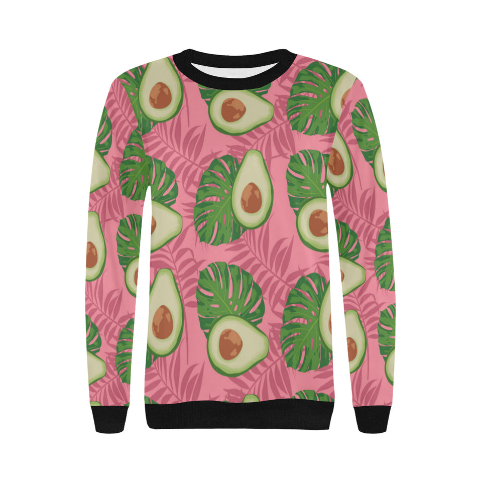 Avocado slices leaves pink back ground Women's Crew Neck Sweatshirt