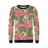 Avocado slices leaves pink back ground Women's Crew Neck Sweatshirt