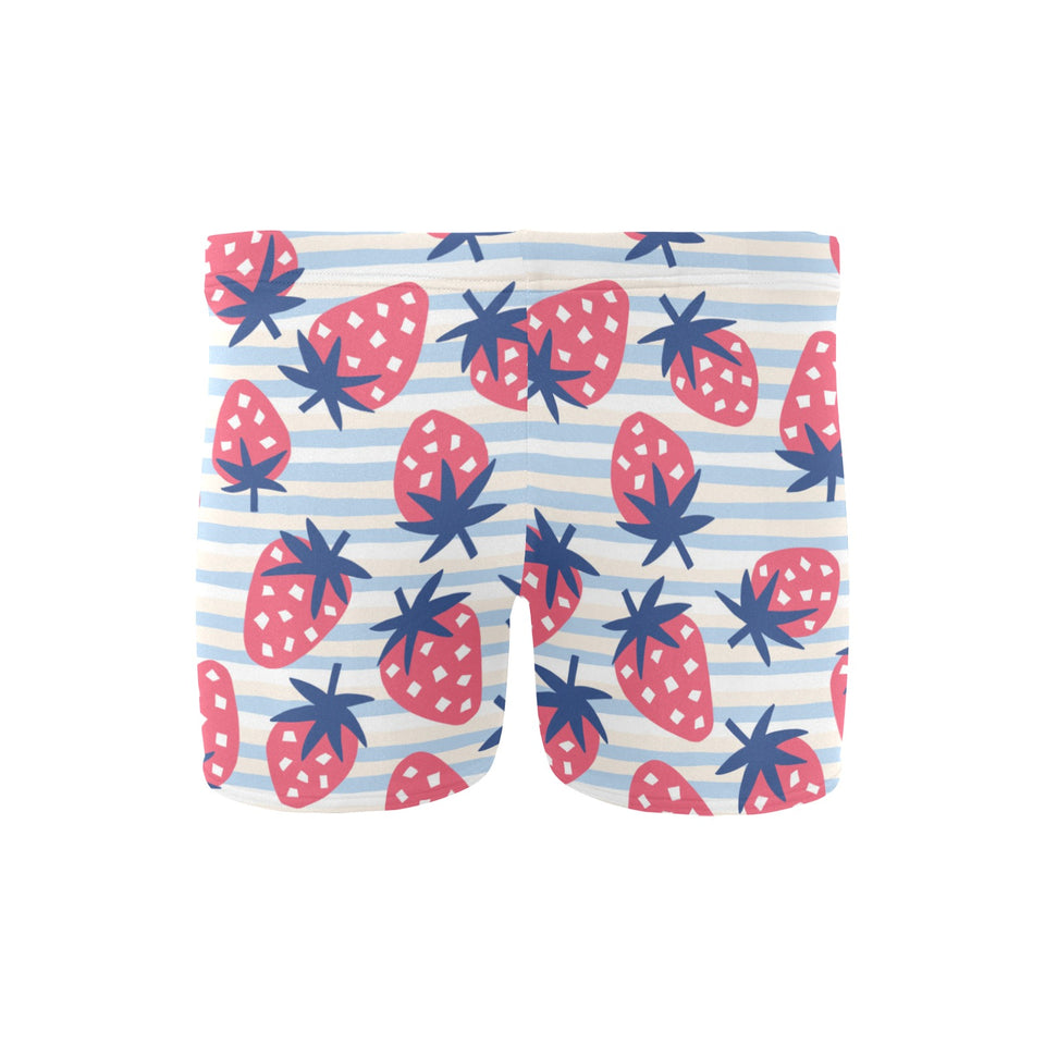 Strawberry pattern blue lines background Men's Swimming Trunks