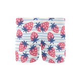 Strawberry pattern blue lines background Men's Swimming Trunks