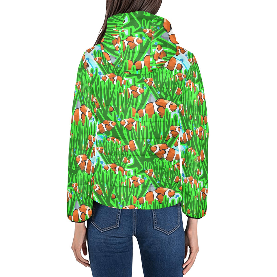 Clown Fish Pattern Print Design 01 Women's Padded Hooded Jacket