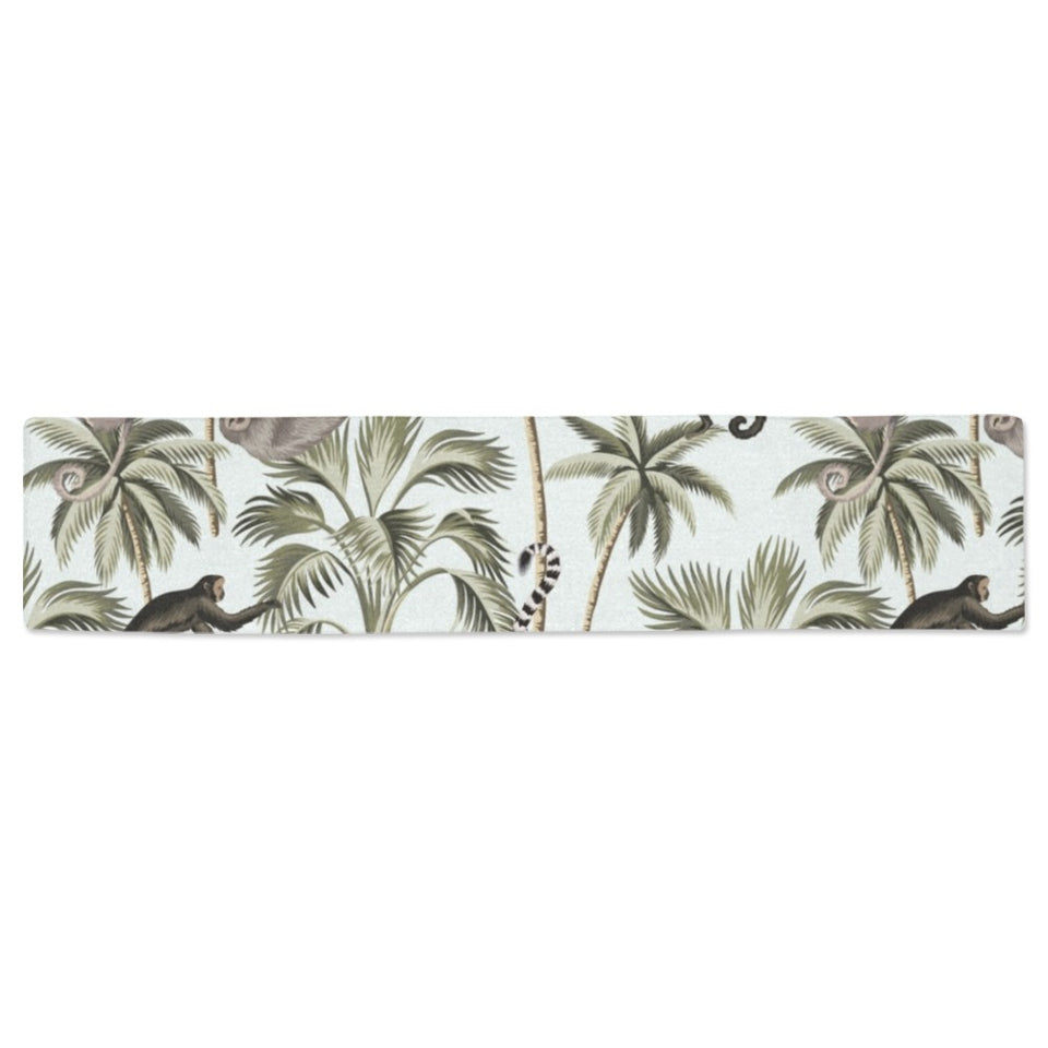 Monkey sloth lemur palm trees pattern Table Runner
