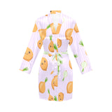 cute onions smiling faces purple background Women's Long Sleeve Belted Night Robe