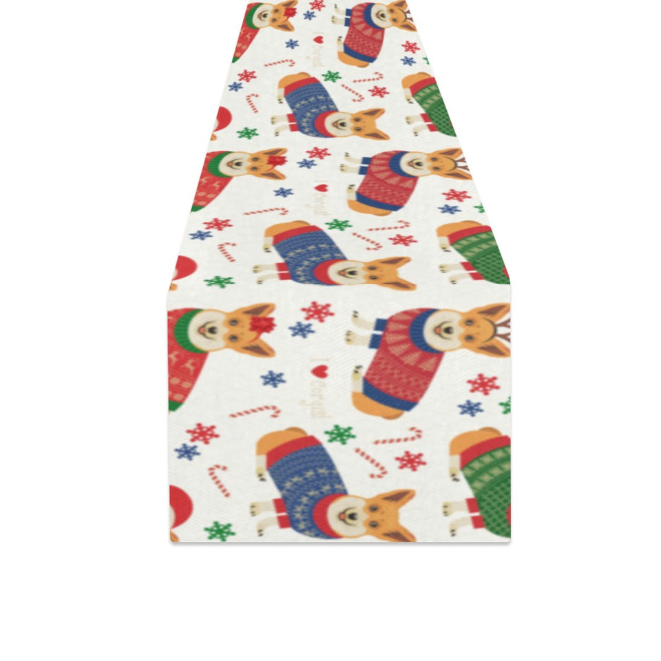 Corgi Christmas Pattern Table Runner