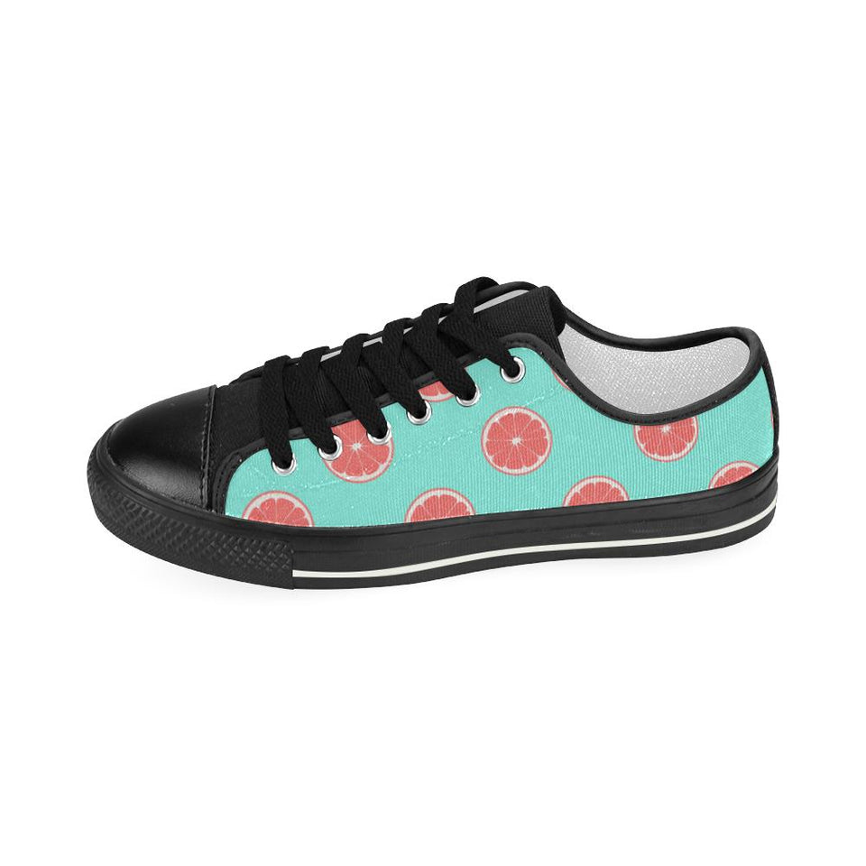 Grapefruit green background Kids' Boys' Girls' Low Top Canvas Shoes Black
