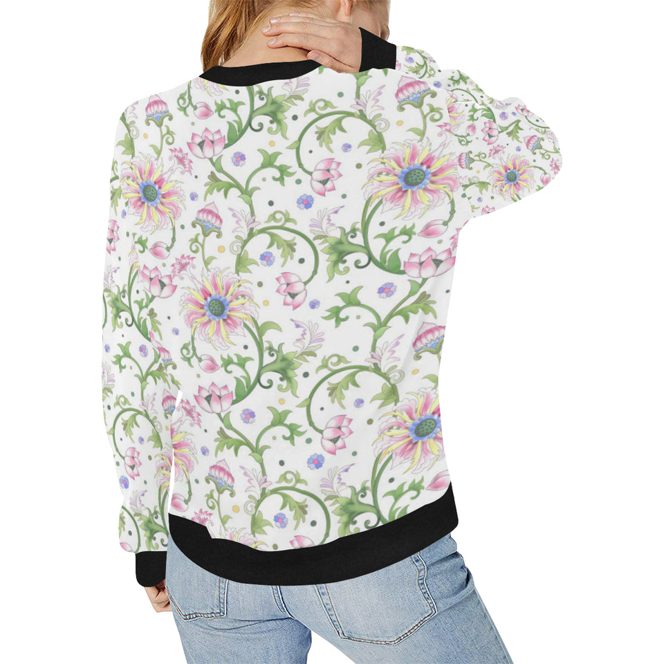Beautiful pink lotus waterlily leaves pattern Women's Crew Neck Sweatshirt