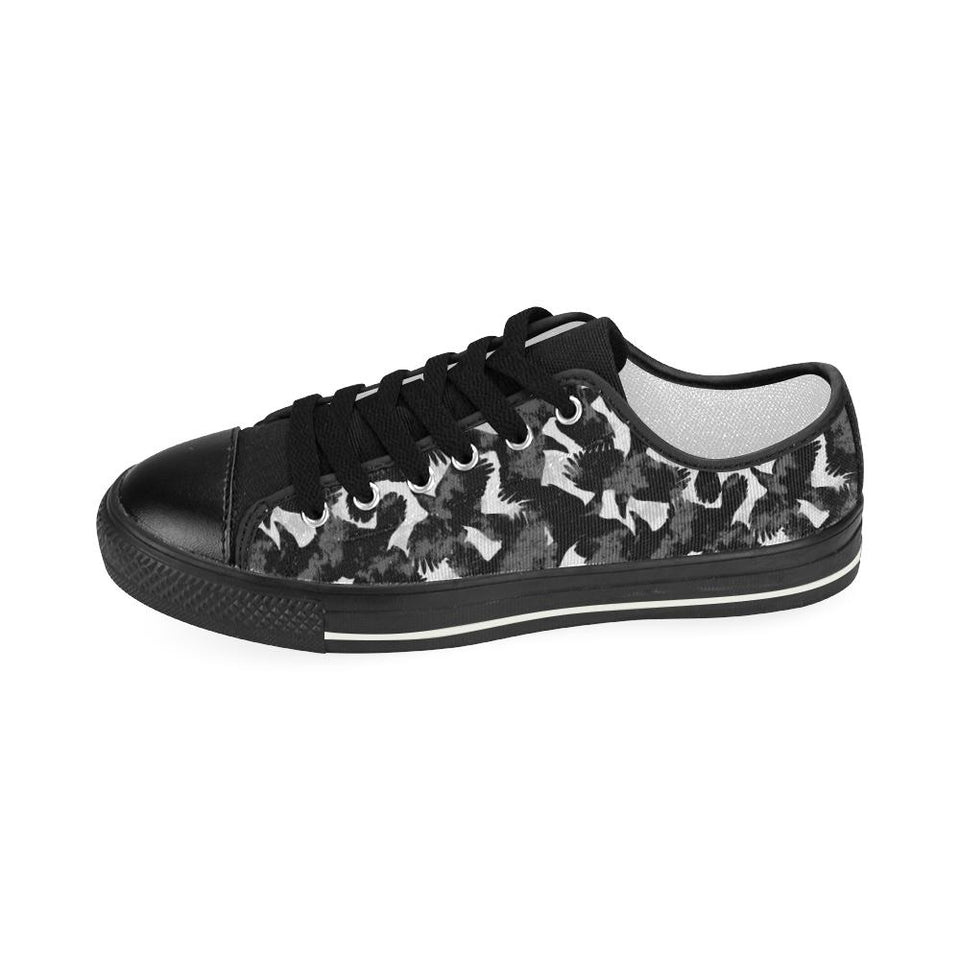 Crow illustration pattern Kids' Boys' Girls' Low Top Canvas Shoes Black