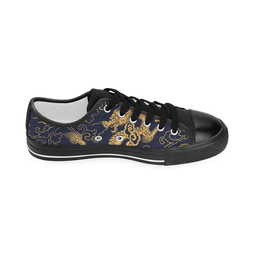 Gold dragon pattern Kids' Boys' Girls' Low Top Canvas Shoes Black