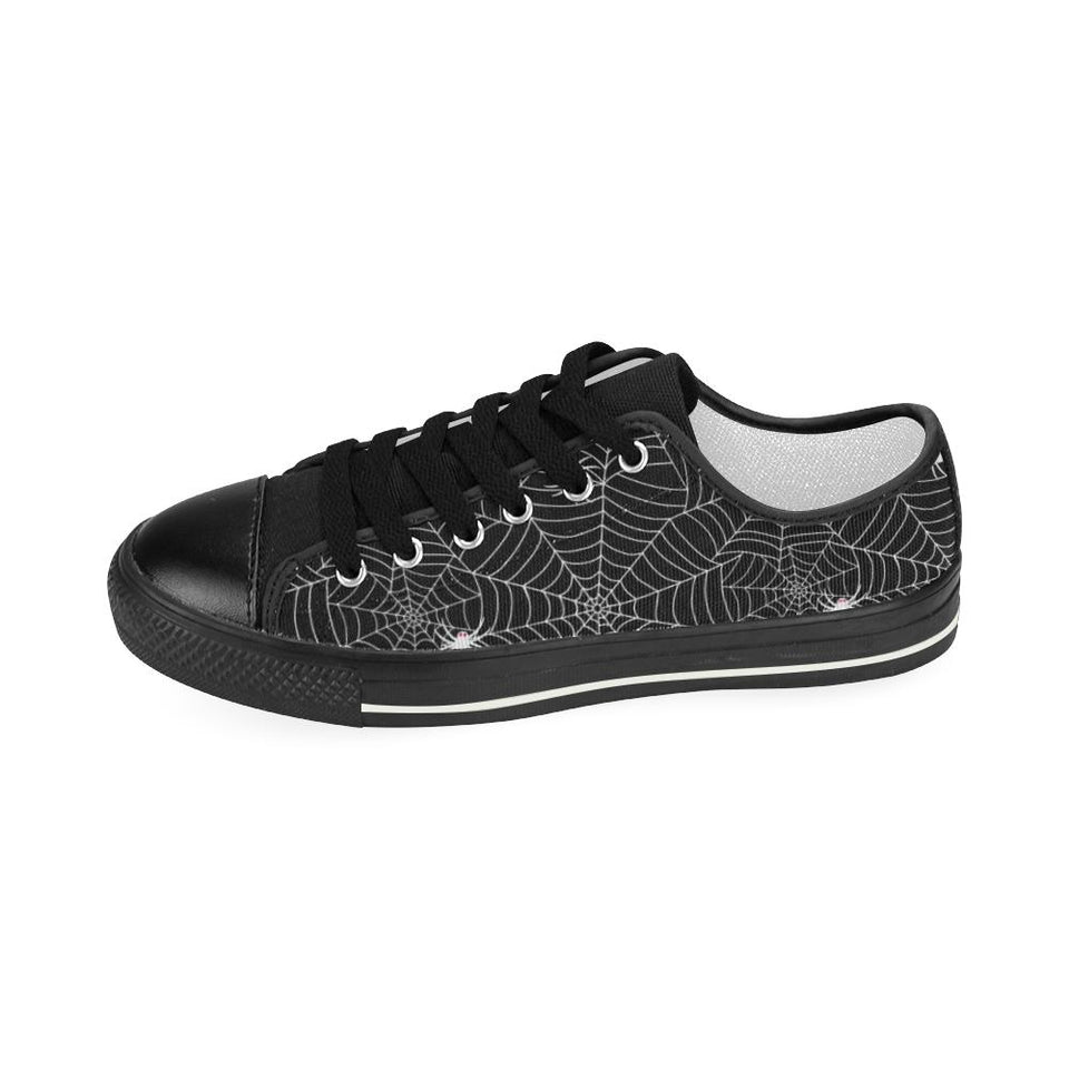 Spider web design pattern Black background white c Kids' Boys' Girls' Low Top Canvas Shoes Black