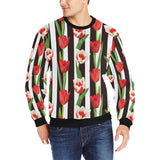 red and white tulips pattern Men's Crew Neck Sweatshirt