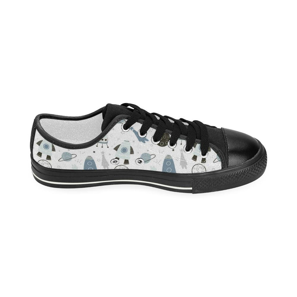Hand drawn space elements space rocket star planet Kids' Boys' Girls' Low Top Canvas Shoes Black