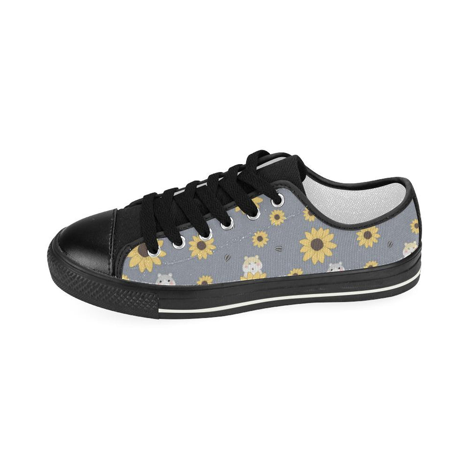 Cute hamster sunflower pattern background Kids' Boys' Girls' Low Top Canvas Shoes Black