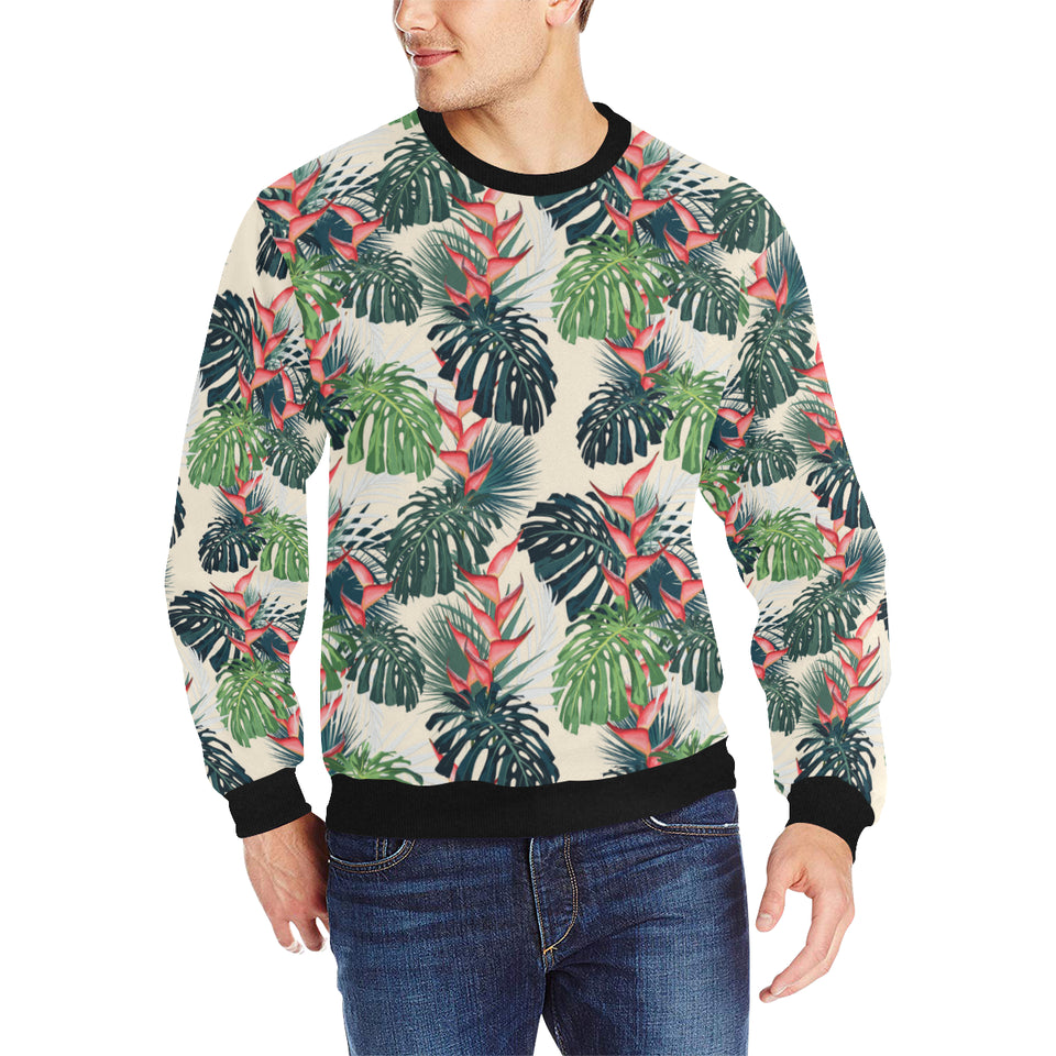 heliconia flowers, palm and monstera leaves Men's Crew Neck Sweatshirt