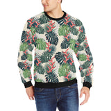 heliconia flowers, palm and monstera leaves Men's Crew Neck Sweatshirt