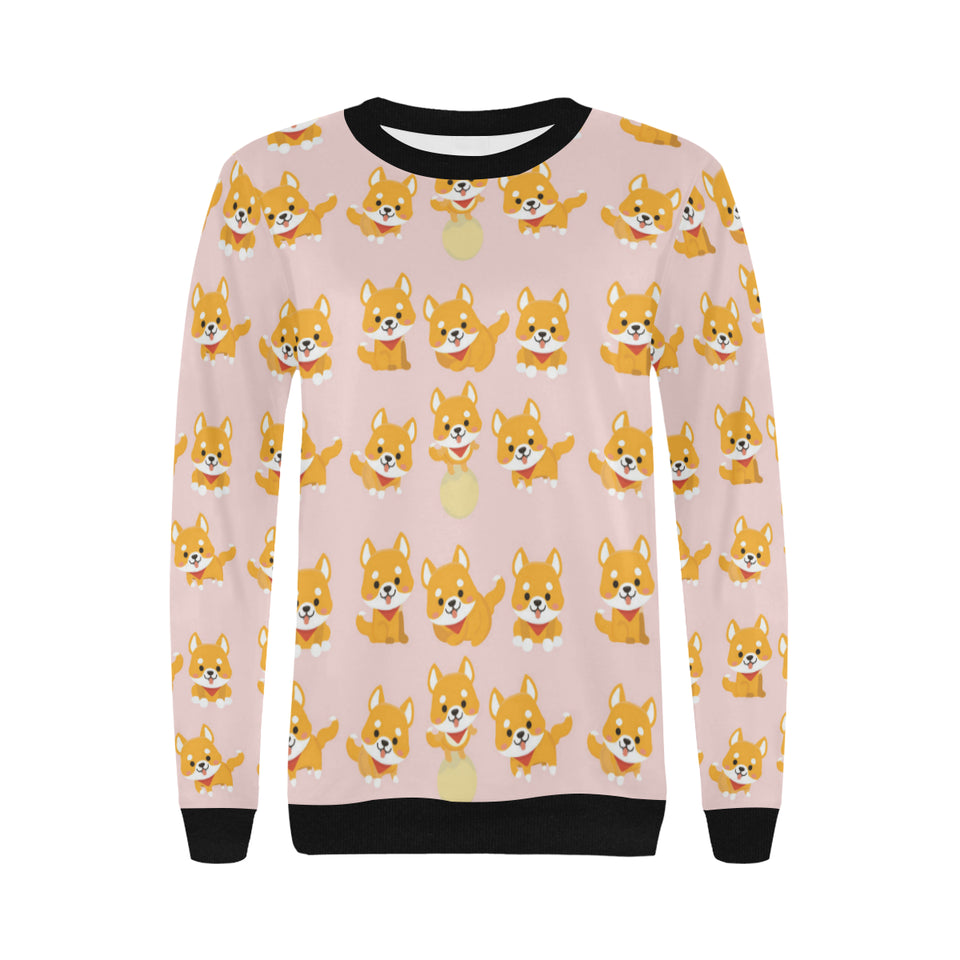 Cute shiba inu dog pattern Women's Crew Neck Sweatshirt