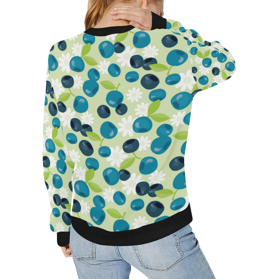 blueberry flower pattern Women's Crew Neck Sweatshirt