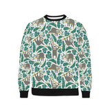 Cute sloths tropical palm leaves white background Men's Crew Neck Sweatshirt