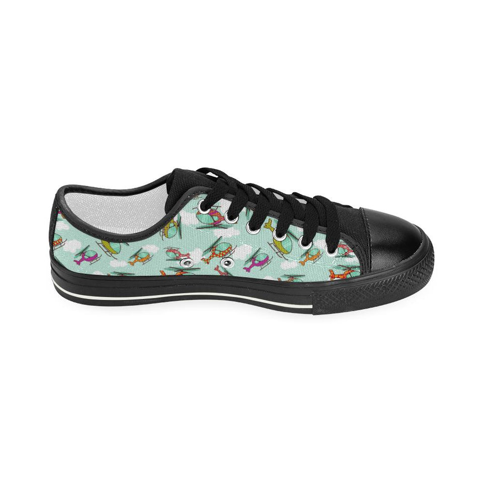 Helicopter design pattern Kids' Boys' Girls' Low Top Canvas Shoes Black