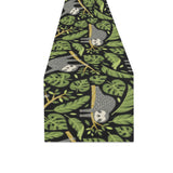Cute sloths tropical palm leaves black background Table Runner