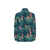 heliconia flowers, palm and monstera leaves on bla Women's Long Sleeve Polo Shirt