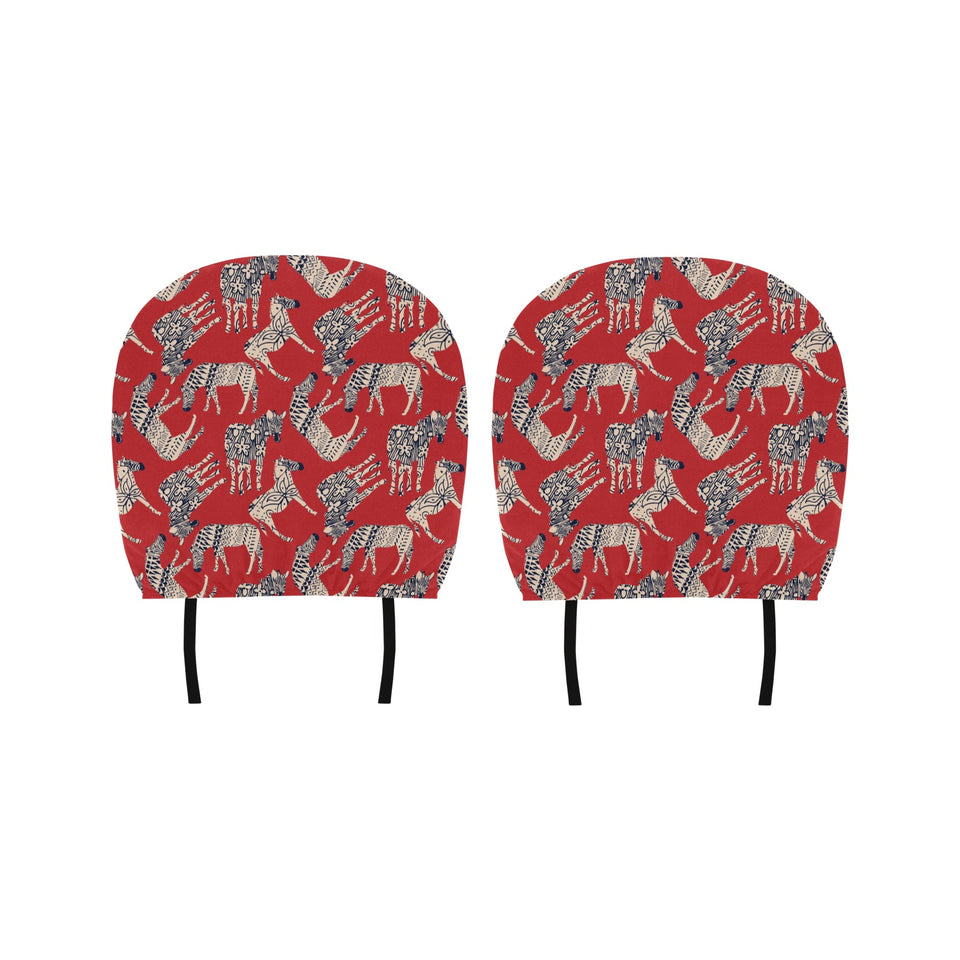Zebra abstract red background Car Headrest Cover