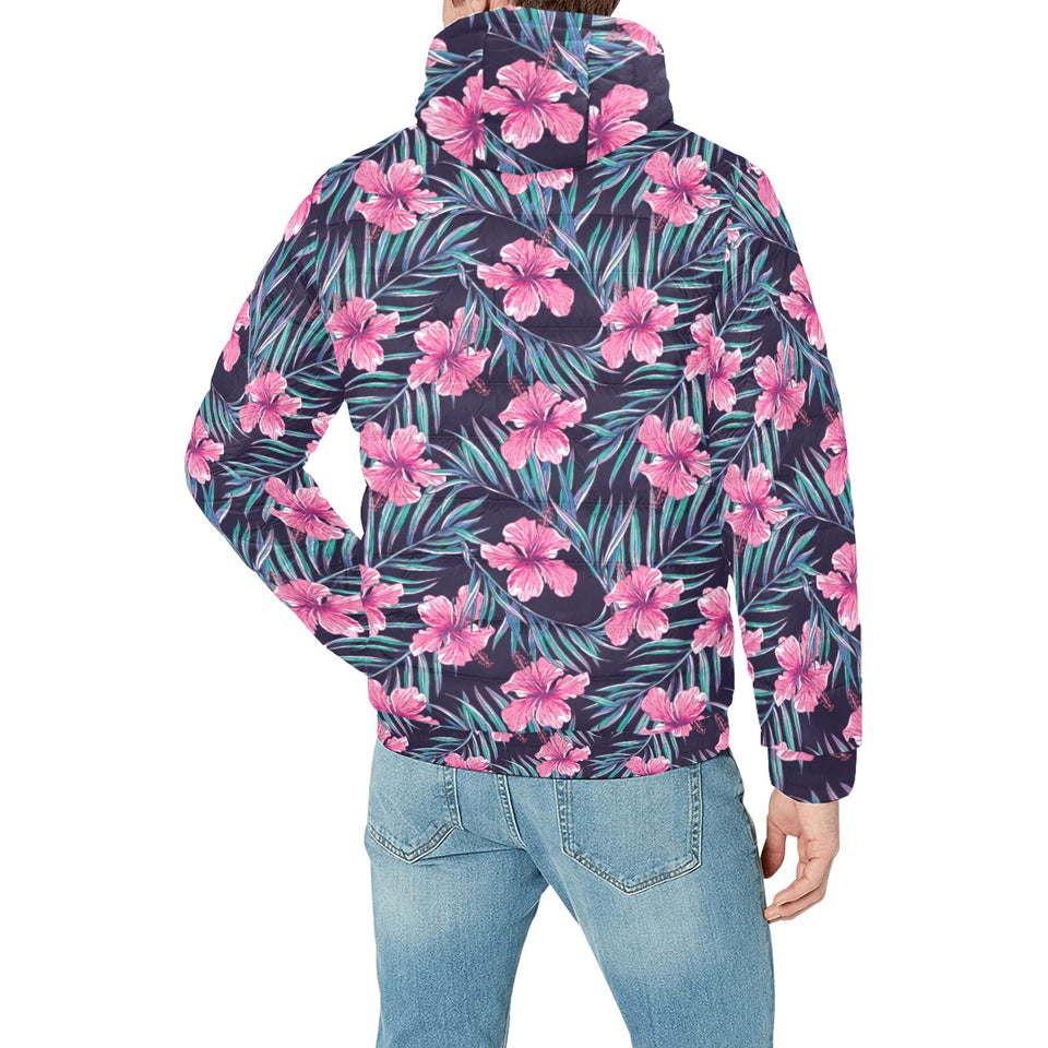 Hibiscus Pattern Print Design 05 Men's Padded Hooded Jacket