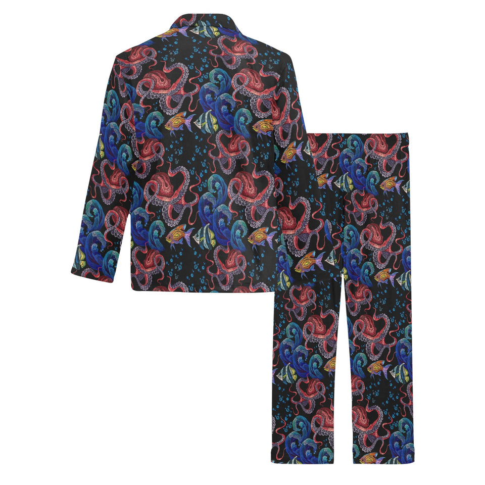 Octopus sea wave tropical fishe pattern Men's Long Pajama Set