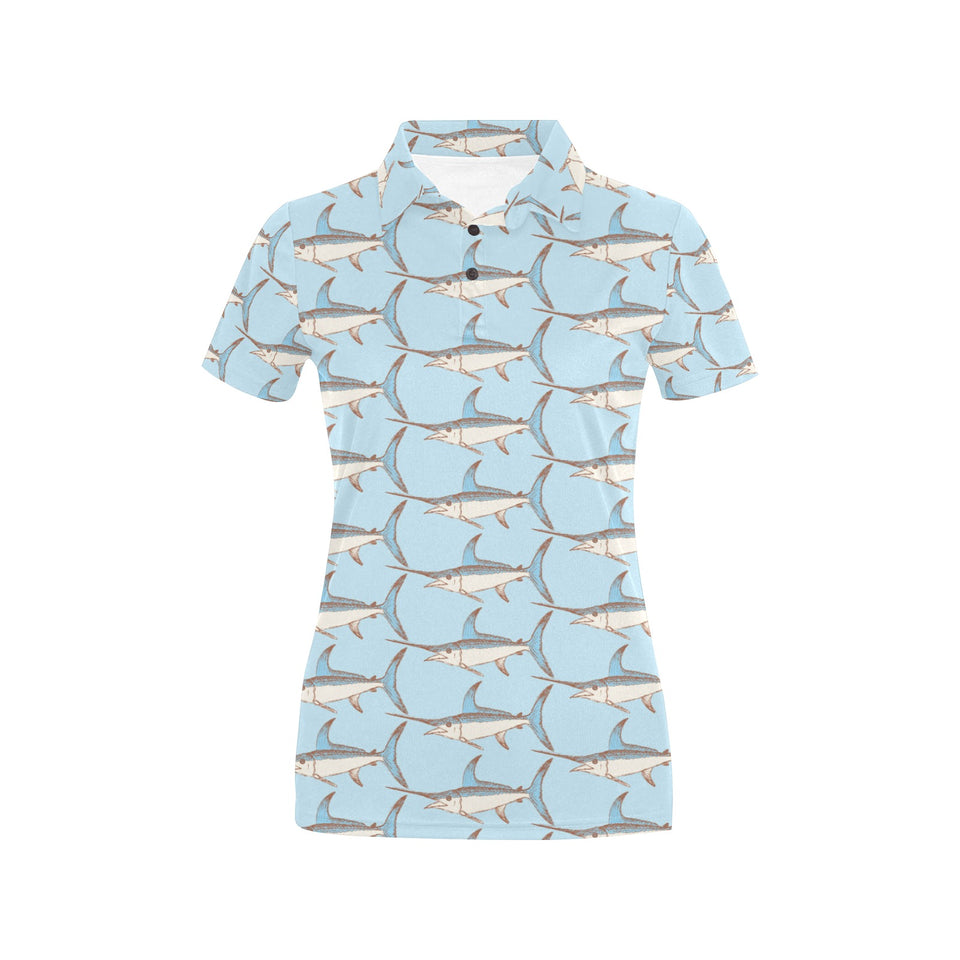 Swordfish Pattern Print Design 01 Women's All Over Print Polo Shirt