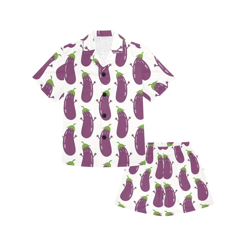 Eggplant Pattern Print Design 01 Kids' Boys' Girls' V-Neck Short Pajama Set
