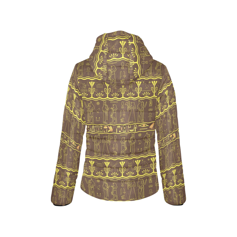Egypt Hieroglyphics Pattern Print Design 03 Women's Padded Hooded Jacket