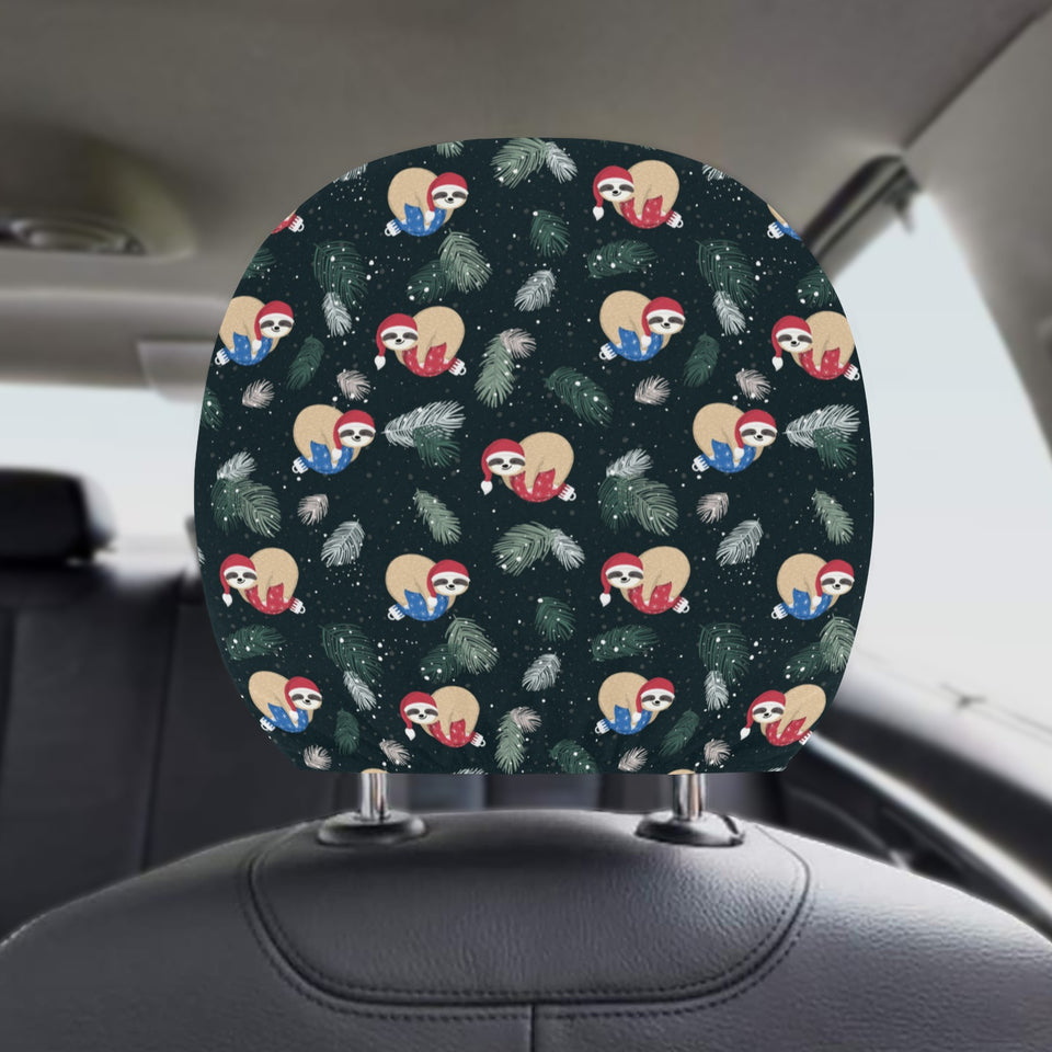 Cute sloths sleeping christmas ball santa hat patt Car Headrest Cover