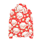 Cute Maneki neko cat red background Men's Padded Hooded Jacket