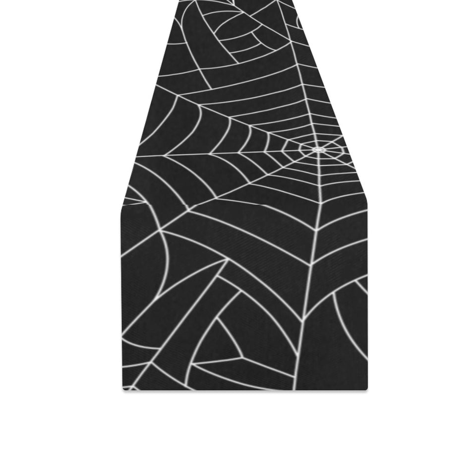 Spider web pattern Black background white cobweb Table Runner